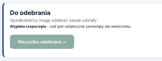 Status „Do odebrania”: spadkobiercy odebrali swoje udziały.